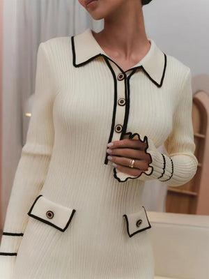 Classic Ribbed Midi Dress view 3 | MAUVSTUDIO®