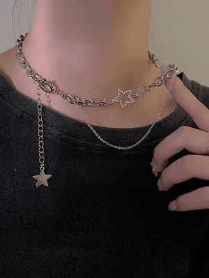 Collier Chaîne Superposée à Décor d'Étoile Strassée
