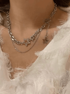 Collier Chaîne Superposée à Décor d'Étoile Strassée