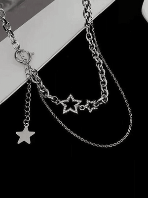 Collier Chaîne Superposée à Décor d'Étoile Strassée