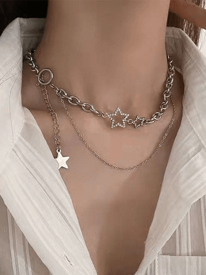 Collier Chaîne Superposée à Décor d'Étoile Strassée