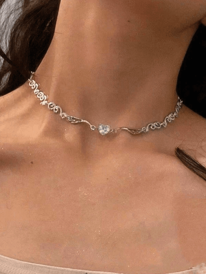 Collier Coeur Aile d'Ange Strass