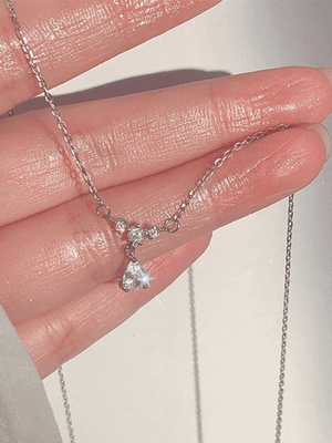 Collier Décor Goutte Strass Argent