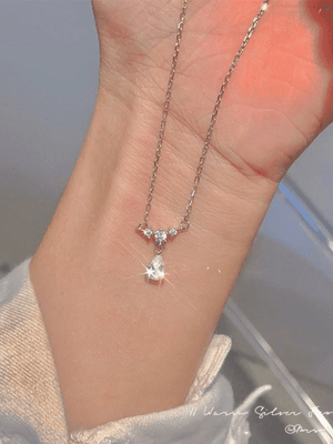 Collier Décor Goutte Strass Argent