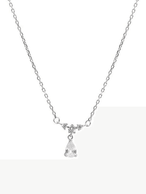 Collier Décor Goutte Strass Argent