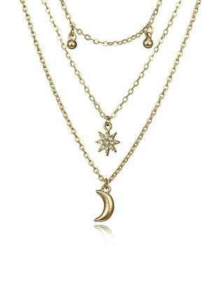 Collier Décor Lune Étoile Strass Multi-Couches