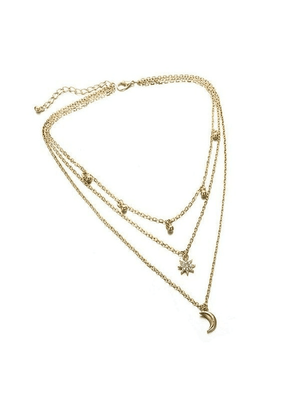 Collier Décor Lune Étoile Strass Multi-Couches