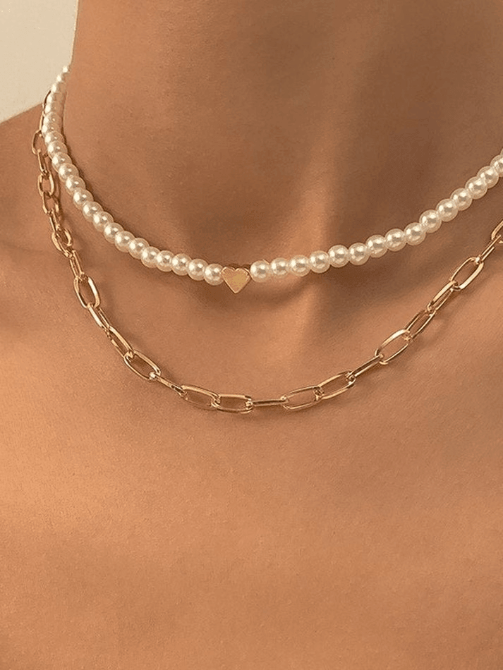 Collier de fausses perles en forme de cœur 2 pièces