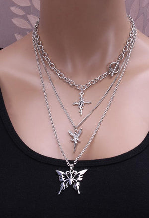 Collier multicouche papillon