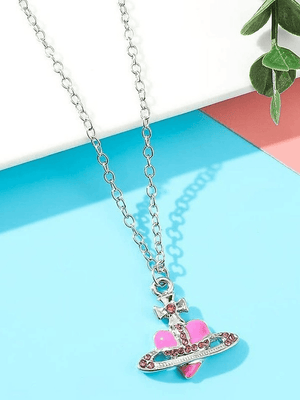 Collier pendentif coeur croix strass