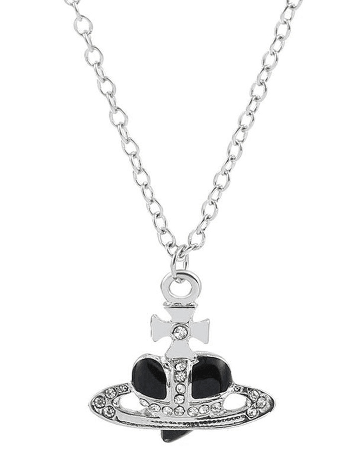 Collier pendentif coeur croix strass