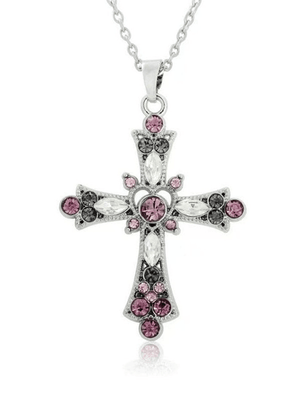 Collier pendentif croix strass grunge