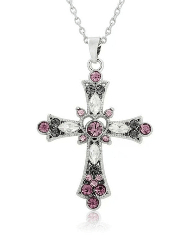 Collier pendentif croix strass grunge