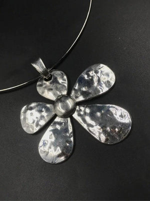 Collier pendentif grande fleur en argent
