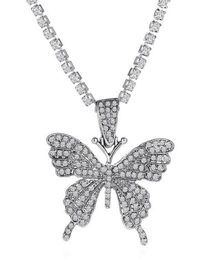 Collier pendentif papillon strass brillant