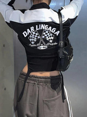 Contrast Color Print Collar Neck Short Jacket