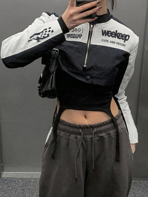 Contrast Color Print Collar Neck Short Jacket