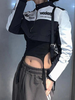 Contrast Color Print Collar Neck Short Jacket