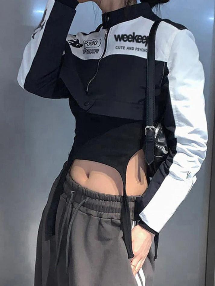 Contrast Color Print Collar Neck Short Jacket