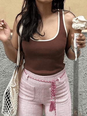 Contrast Color U Neck Tank Top