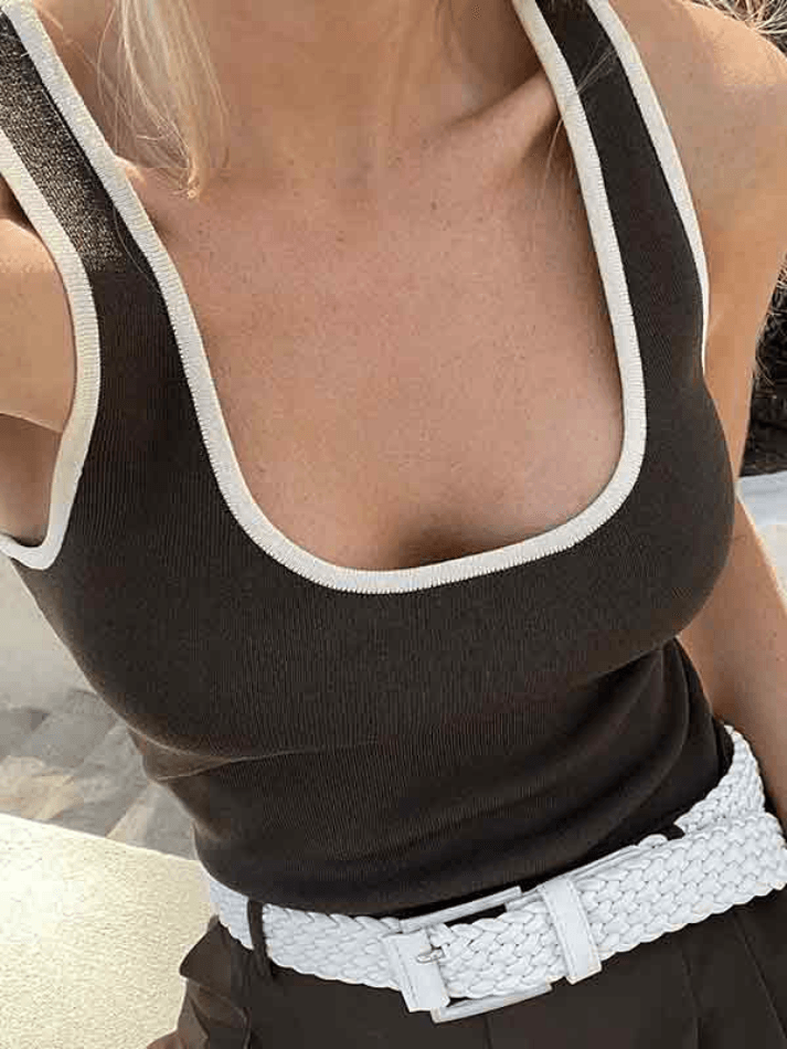 Contrast Color U Neck Tank Top