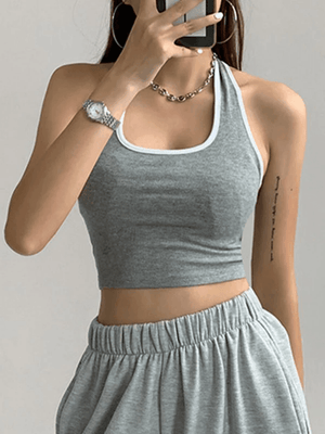 Contrast Trim Cropped Halter Tank Top
