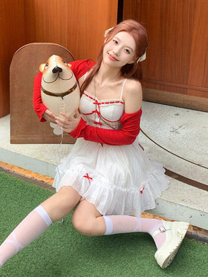 Coquette Mini Dress With Cardigan