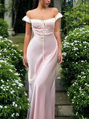 Coquette Princess Satin Maxi Dress view 2 | MAUVSTUDIO®