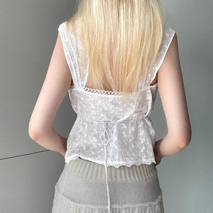 Embroidered Bow Lace Stitching Tank Top
