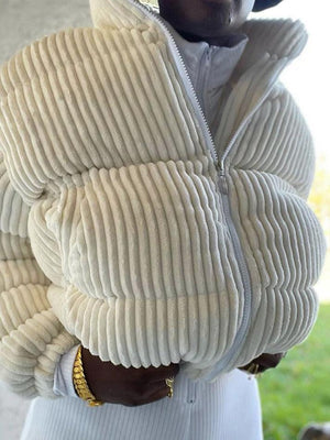 Corduroy Ribbed High Neck Zip Up Jacket