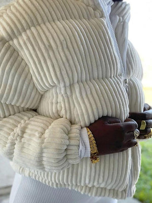 Corduroy Ribbed High Neck Zip Up Jacket