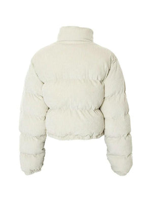 Corduroy Ribbed High Neck Zip Up Jacket