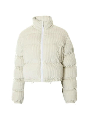 Corduroy Ribbed High Neck Zip Up Jacket