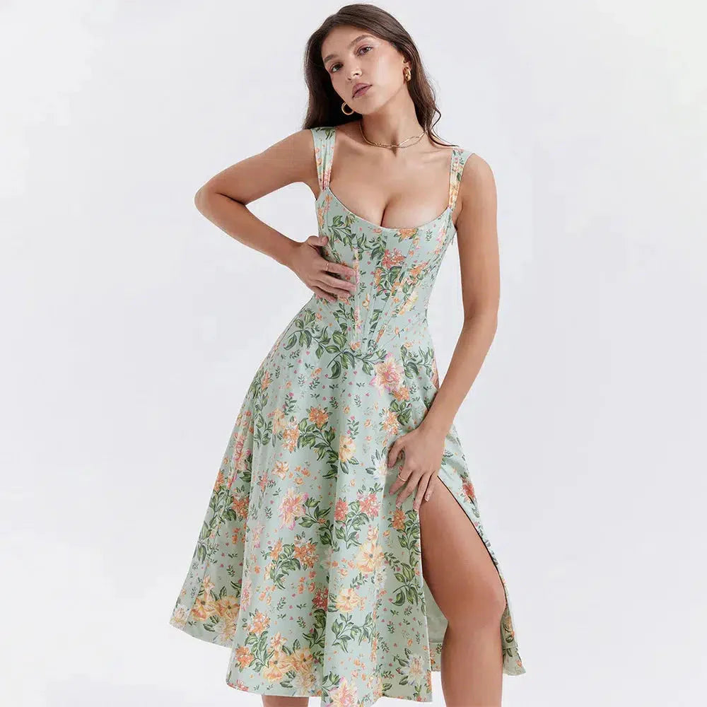 white christmas dresses Cottagecore Floral Corset Midi Dress – MAUVSTUDIO®