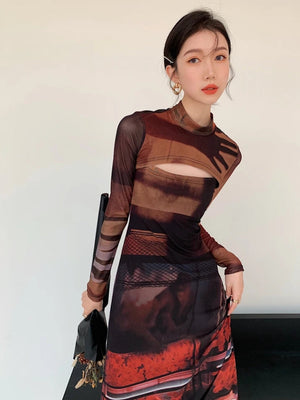 Crop Top & Mesh Midi Dress Two Piece Set view 3 | MAUVSTUDIO®
