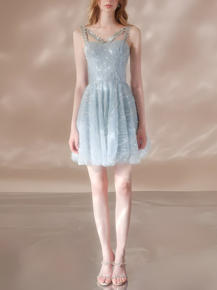 Crystal Strap Sequin Mini Dress view 6 | MAUVSTUDIO®