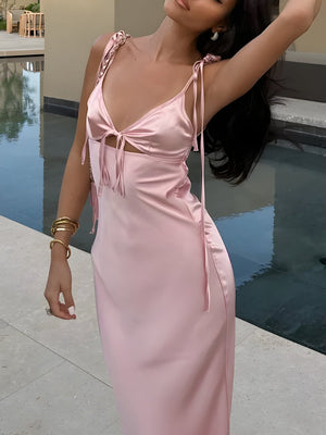Cut Out Satin Maxi Dress view 3 | MAUVSTUDIO®