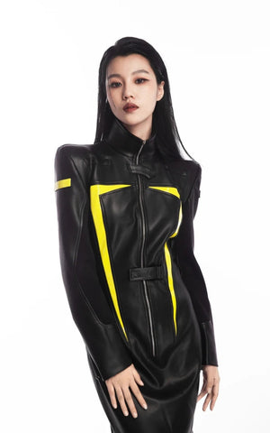 Cyberpunk Faux Leather Maxi Dress view 3 | MAUVSTUDIO®