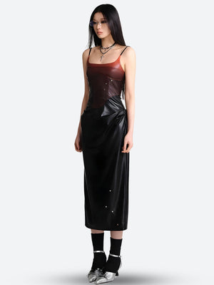 Cyberpunk Faux Leather Midi Dress view 2 | MAUVSTUDIO®