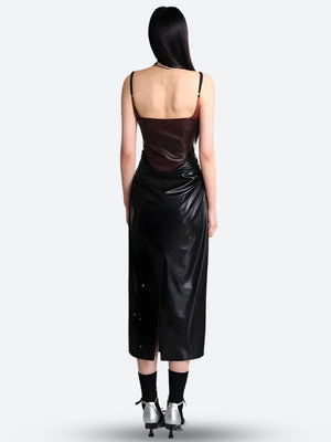 Cyberpunk Faux Leather Midi Dress view 3 | MAUVSTUDIO®