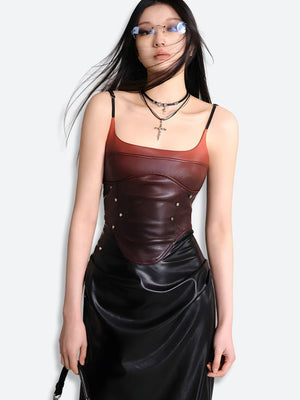 Cyberpunk Faux Leather Midi Dress view 4 | MAUVSTUDIO®