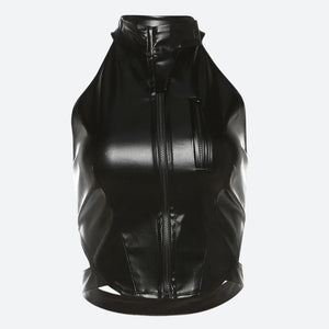 Cyberpunk Faux Leather Zip Up Top – MAUVSTUDIO®