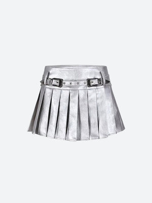 Cyberpunk Metallic Mini Skirt, Y2K mini skirt styled with a crop top