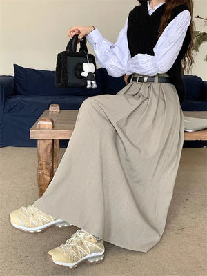 Dark Academia Midi Skirt, Y2K skirt styled with a crop top