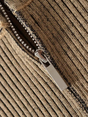 Double Zip-Up Distressed Corduroy Cardigan