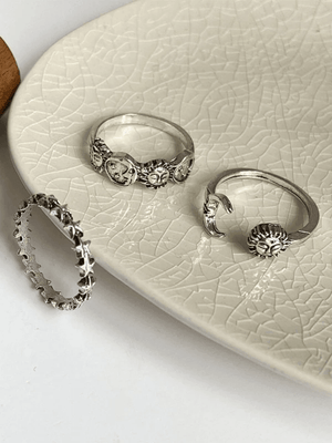 Ensemble de bagues étoile soleil lune vintage