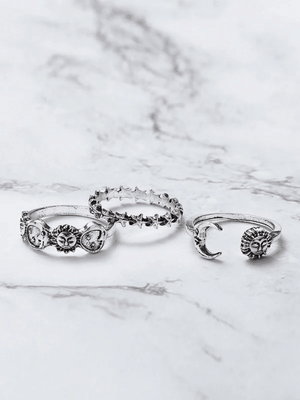 Ensemble de bagues étoile soleil lune vintage