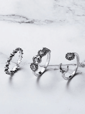 Ensemble de bagues étoile soleil lune vintage