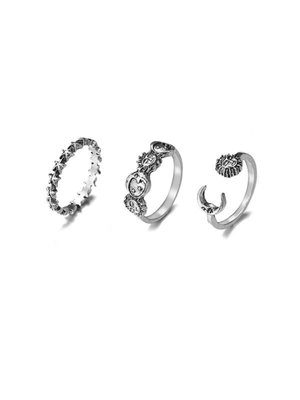 Ensemble de bagues étoile soleil lune vintage