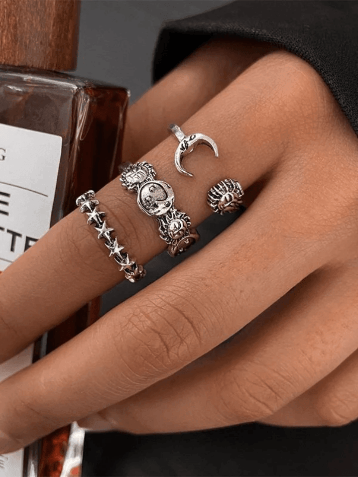 Ensemble de bagues étoile soleil lune vintage